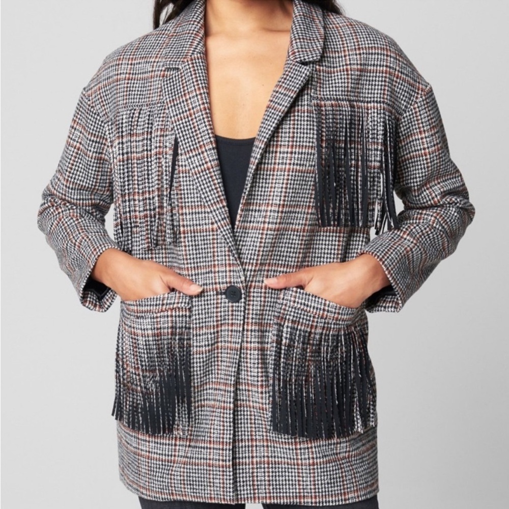Blank NYC Blanket Fringe Blazer Jacket Plaid Lined Size Small NWT Western